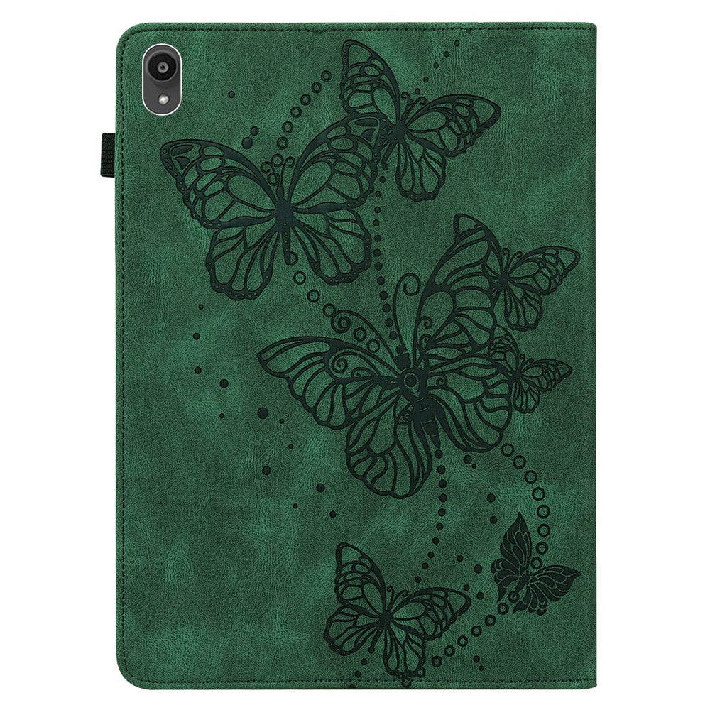 For Lenovo Tab P11 Plus Imprinting Butterflies Leather Built-in Card Slots Tablet Smart Cover Auto Wake/Sleep Stand Tablet Case - Green