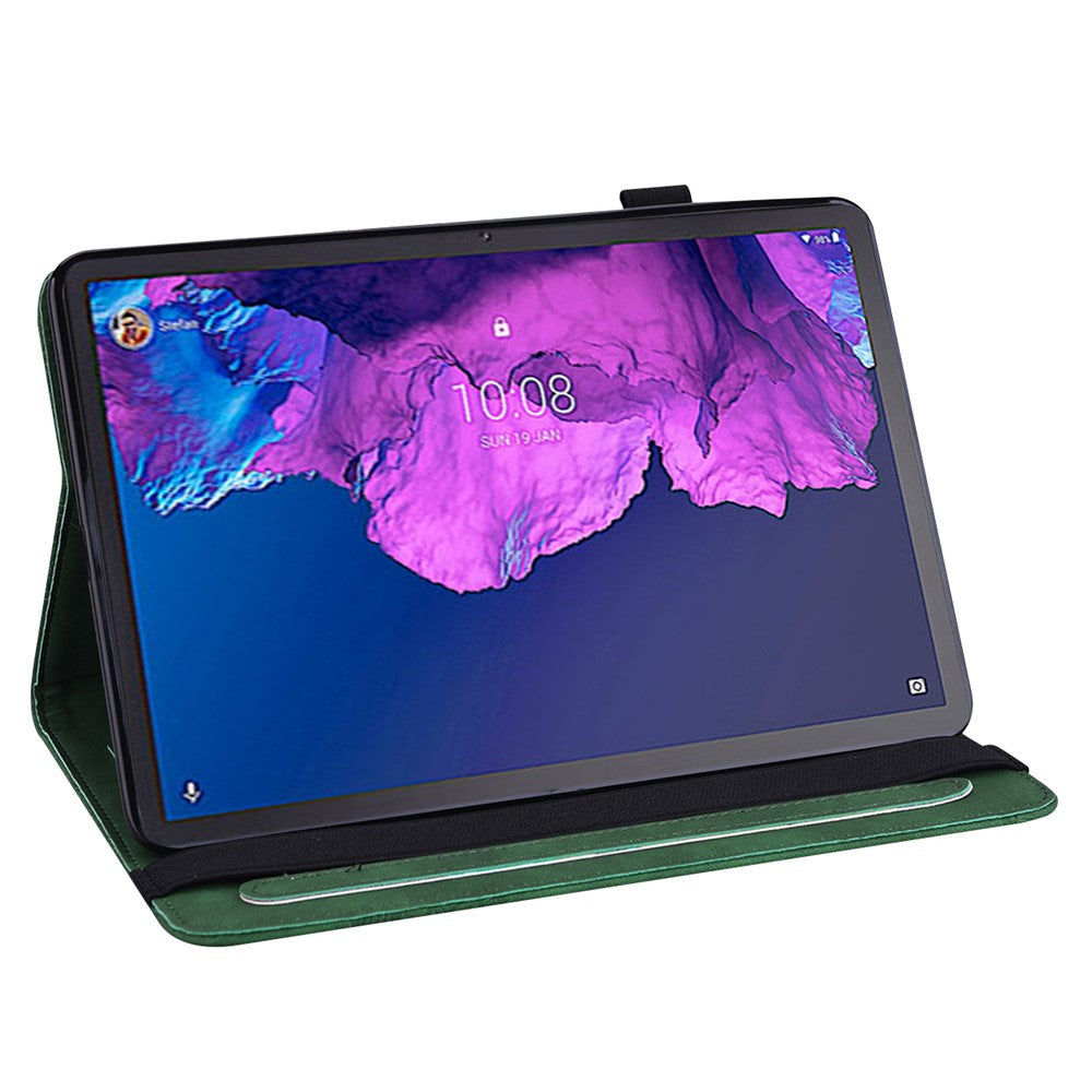 For Lenovo Tab P11 Plus Imprinting Butterflies Leather Built-in Card Slots Tablet Smart Cover Auto Wake/Sleep Stand Tablet Case - Green