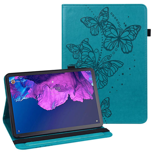 For Lenovo Tab P11 Plus Imprinting Butterflies Leather Built-in Card Slots Tablet Smart Cover Auto Wake/Sleep Stand Tablet Case - Blue