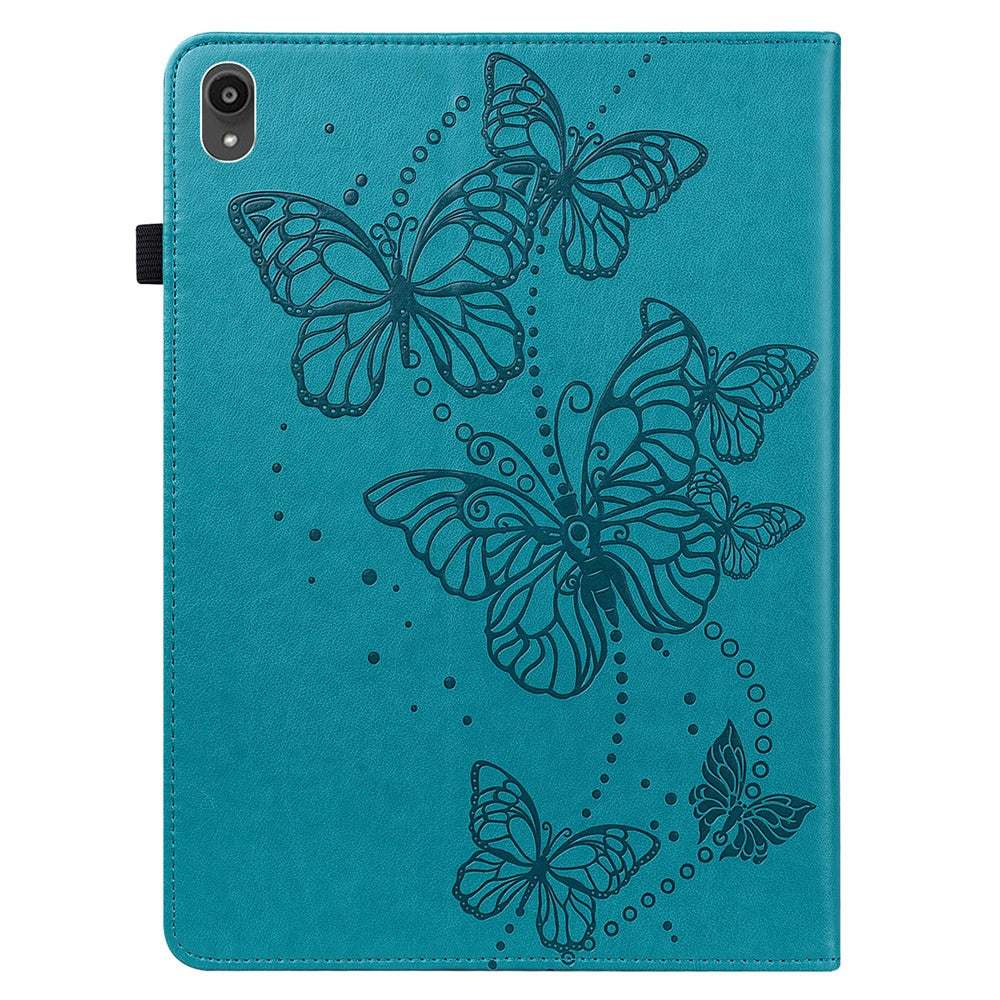 For Lenovo Tab P11 Plus Imprinting Butterflies Leather Built-in Card Slots Tablet Smart Cover Auto Wake/Sleep Stand Tablet Case - Blue