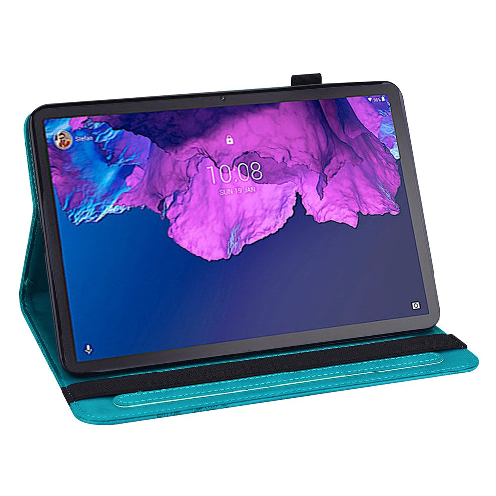 For Lenovo Tab P11 Plus Imprinting Butterflies Leather Built-in Card Slots Tablet Smart Cover Auto Wake/Sleep Stand Tablet Case - Blue