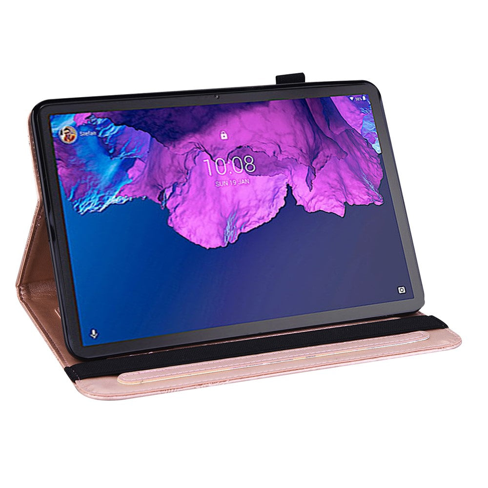 For Lenovo Tab P11 Plus Imprinting Butterflies Leather Built-in Card Slots Tablet Smart Cover Auto Wake/Sleep Stand Tablet Case - Rose Gold