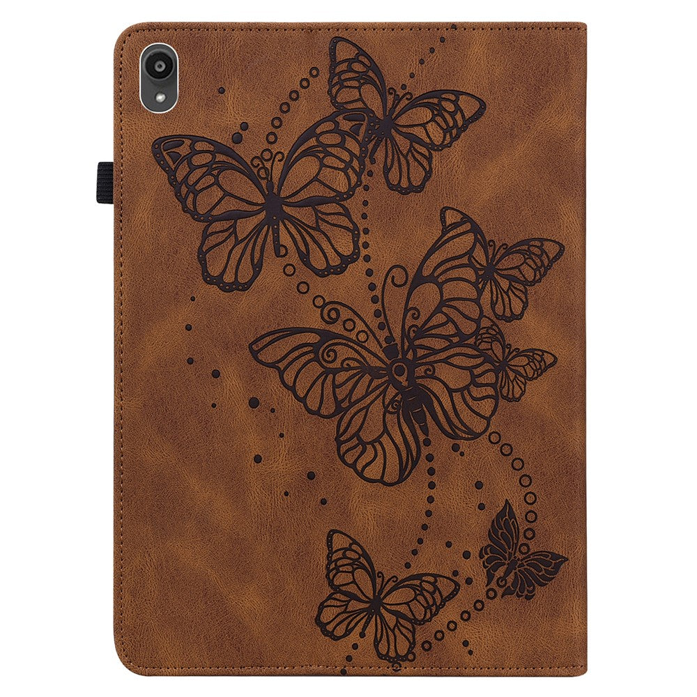For Lenovo Tab P11 Plus Imprinting Butterflies Leather Built-in Card Slots Tablet Smart Cover Auto Wake/Sleep Stand Tablet Case - Brown