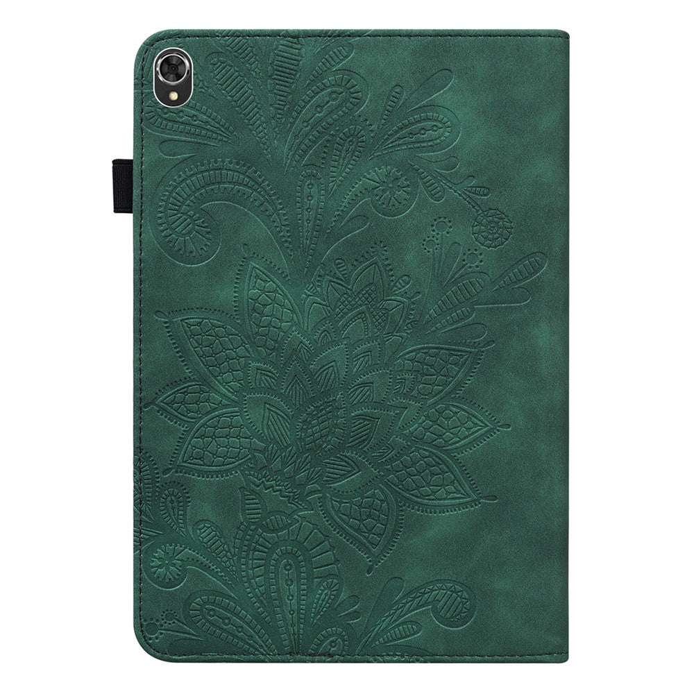 For Lenovo Tab K10 (TB-X6C6F TB-X6C6L TB-X6C6X) (2021) Flower Imprinting Auto Wake/Sleep Tablet Cover Stand Wallet Anti-drop Leather Case - Green