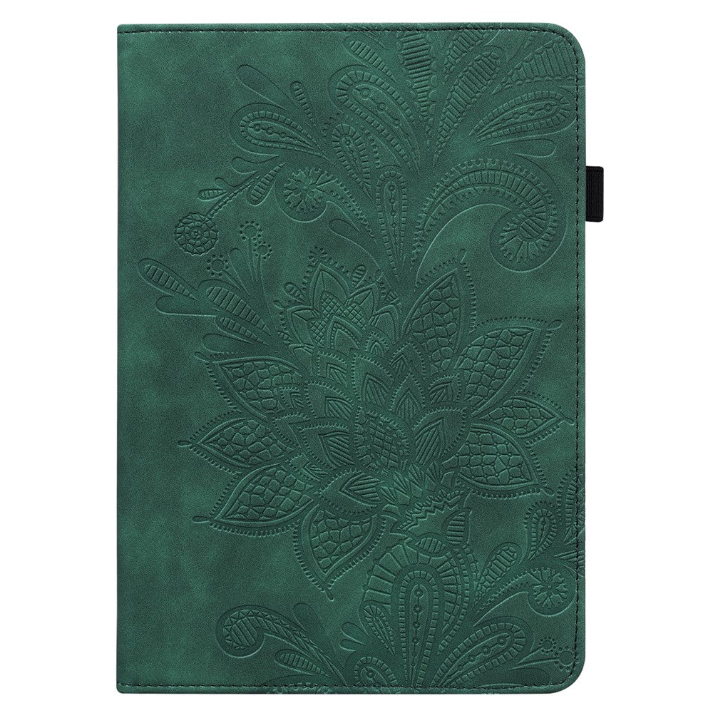For Lenovo Tab K10 (TB-X6C6F TB-X6C6L TB-X6C6X) (2021) Flower Imprinting Auto Wake/Sleep Tablet Cover Stand Wallet Anti-drop Leather Case - Green