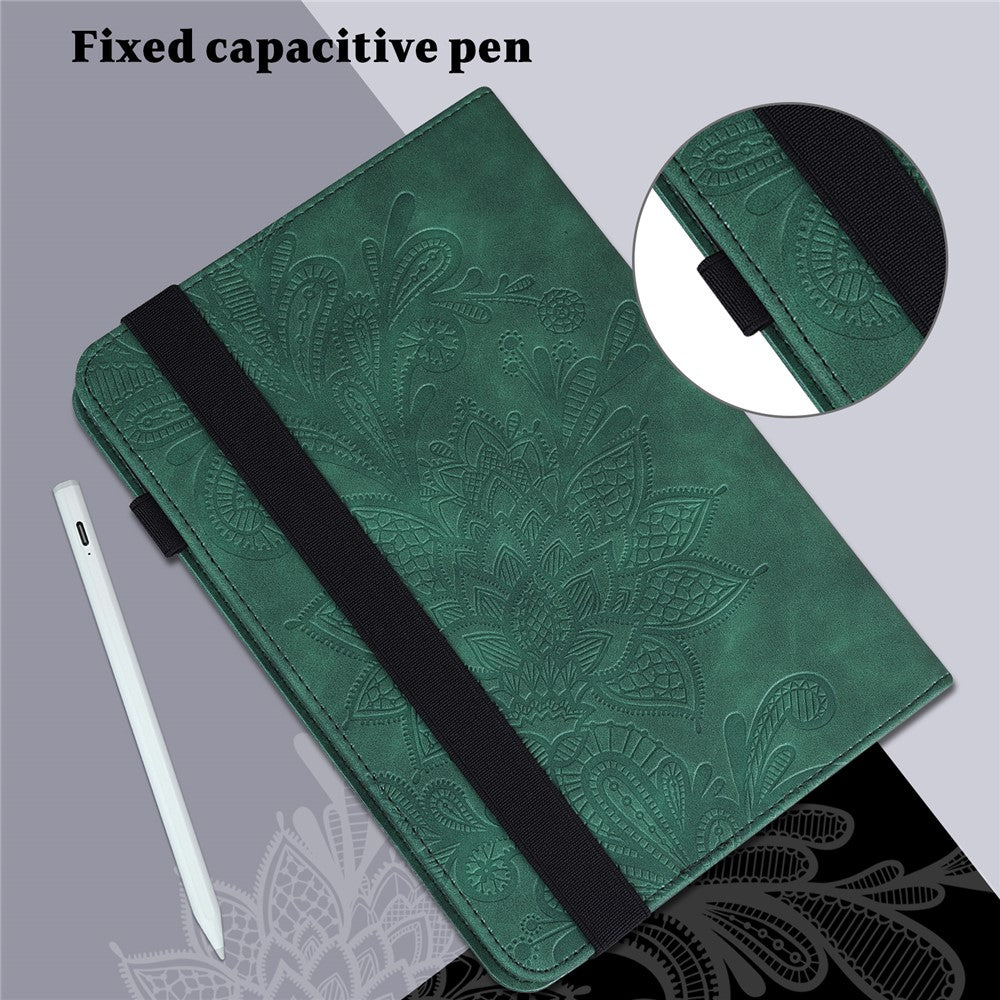 For Lenovo Tab K10 (TB-X6C6F TB-X6C6L TB-X6C6X) (2021) Flower Imprinting Auto Wake/Sleep Tablet Cover Stand Wallet Anti-drop Leather Case - Green