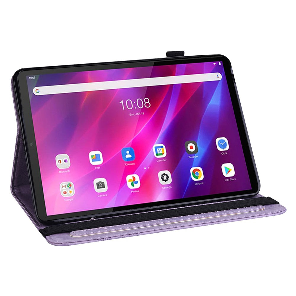 For Lenovo Tab K10 (TB-X6C6F TB-X6C6L TB-X6C6X) (2021) Flower Imprinting Auto Wake/Sleep Tablet Cover Stand Wallet Anti-drop Leather Case - Purple