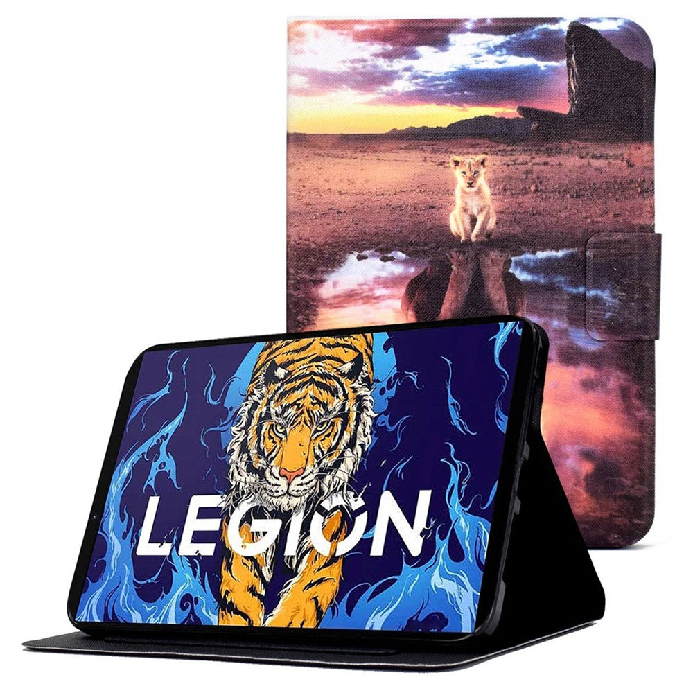 For Lenovo Legion Y700 Pattern Printing Leather Shock Proof Tablet Case Protective Cover - Lion