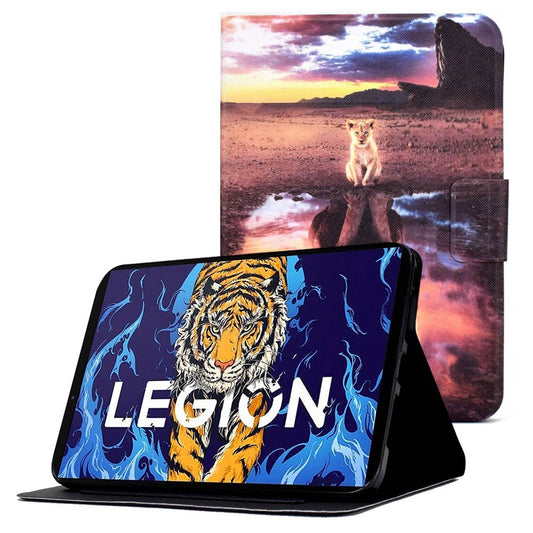 For Lenovo Legion Y700 Pattern Printing Leather Shock Proof Tablet Case Protective Cover - Lion