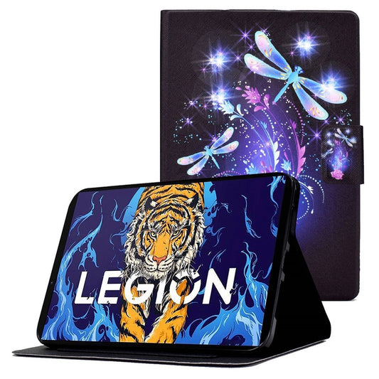 For Lenovo Legion Y700 Pattern Printing Leather Shock Proof Tablet Case Protective Cover - Dragonfly