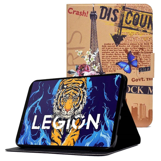 For Lenovo Legion Y700 Pattern Printing Leather Shock Proof Tablet Case Protective Cover - Iron Tower