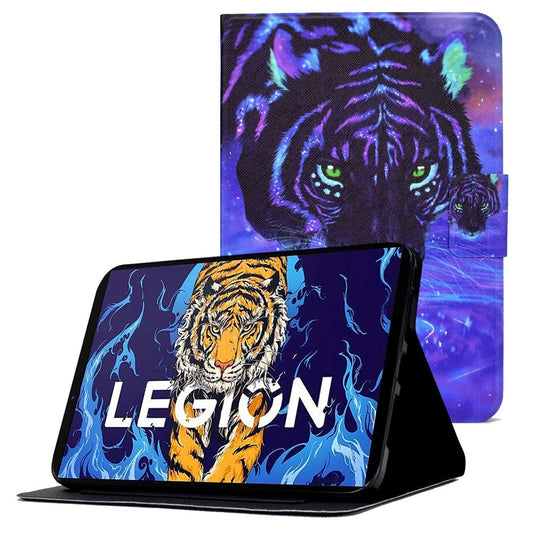 For Lenovo Legion Y700 Pattern Printing Leather Shock Proof Tablet Case Protective Cover - Purple Tiger