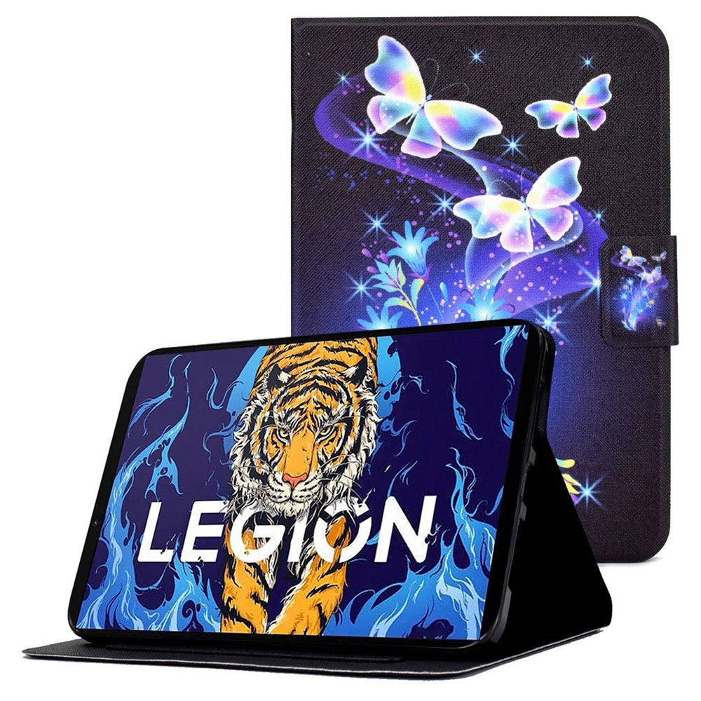 For Lenovo Legion Y700 Pattern Printing Leather Shock Proof Tablet Case Protective Cover - Flower and Butterfly