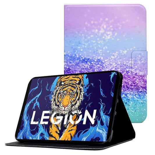 For Lenovo Legion Y700 Pattern Printing Leather Shock Proof Tablet Case Protective Cover - Purple Blue