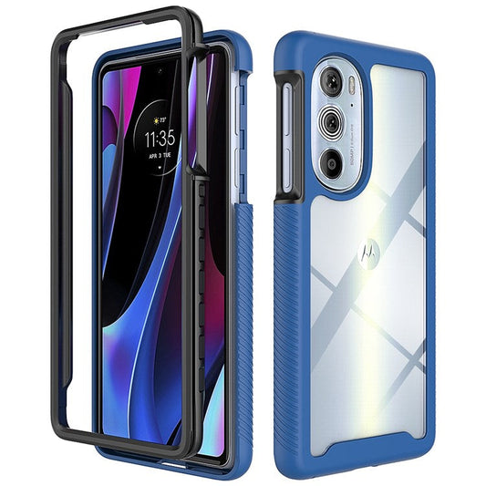For Motorola Edge 30 Pro (Motorola Edge+ (2022)) Crystal Clear Case Tough PC+Acrylic Back with Soft TPU Edges Anti Scratch Cover - Dark Blue