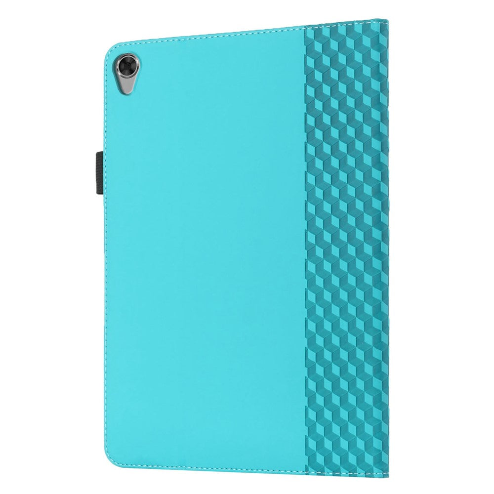 For Lenovo Tab M8 (3rd Gen)/Motorola Tab G20 Rhombus Imprinting Design Elastic Band Anti-scratch Leather Folding Stand Case with Card Slots - Lake Blue