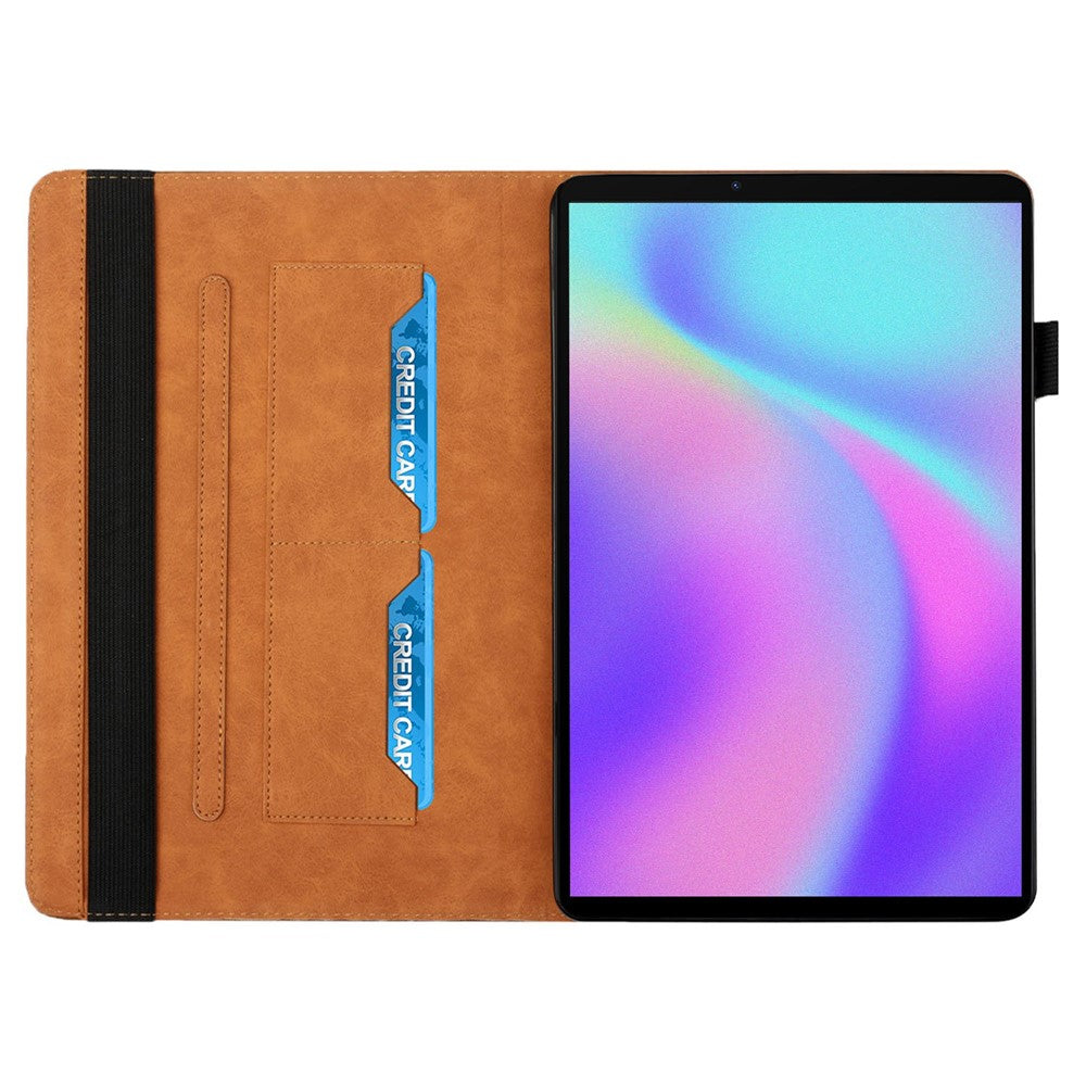 For Lenovo Legion Y700 Rhombus Imprinting Design Elastic Band Anti-scratch Leather Folding Stand Tablet Case with Card Slots - Brown