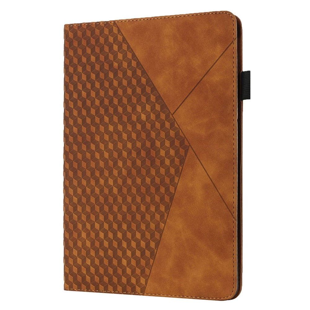 For Lenovo Legion Y700 Rhombus Imprinting Design Elastic Band Anti-scratch Leather Folding Stand Tablet Case with Card Slots - Brown