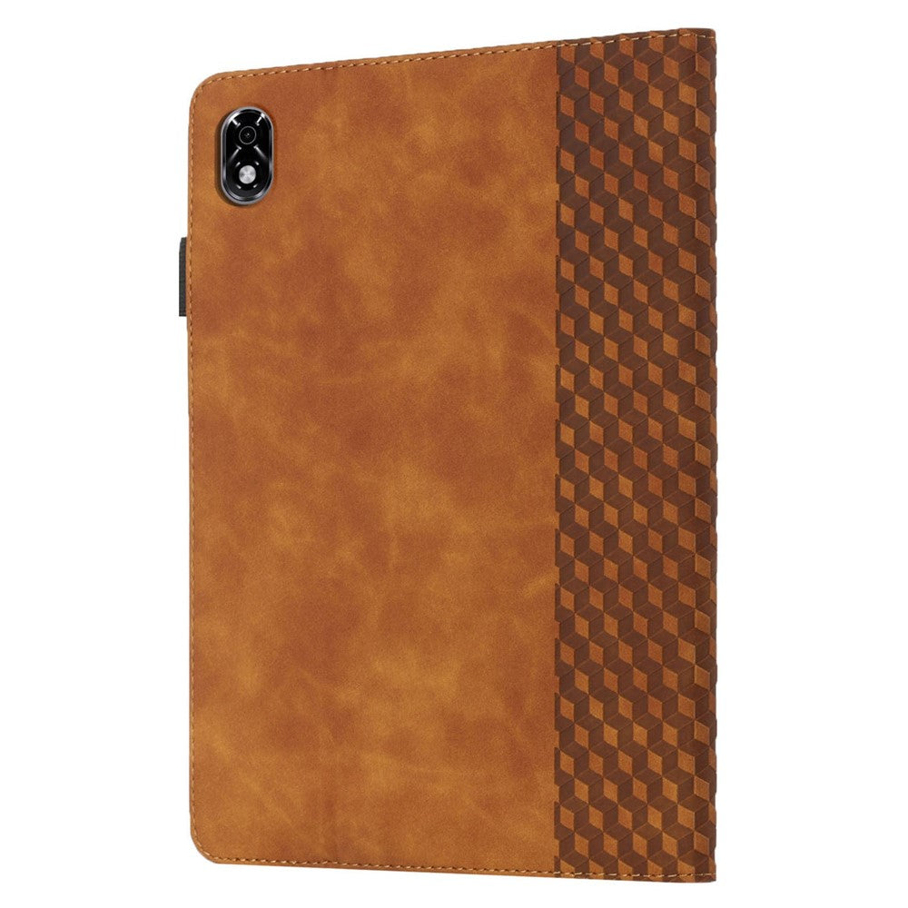 For Lenovo Legion Y700 Rhombus Imprinting Design Elastic Band Anti-scratch Leather Folding Stand Tablet Case with Card Slots - Brown