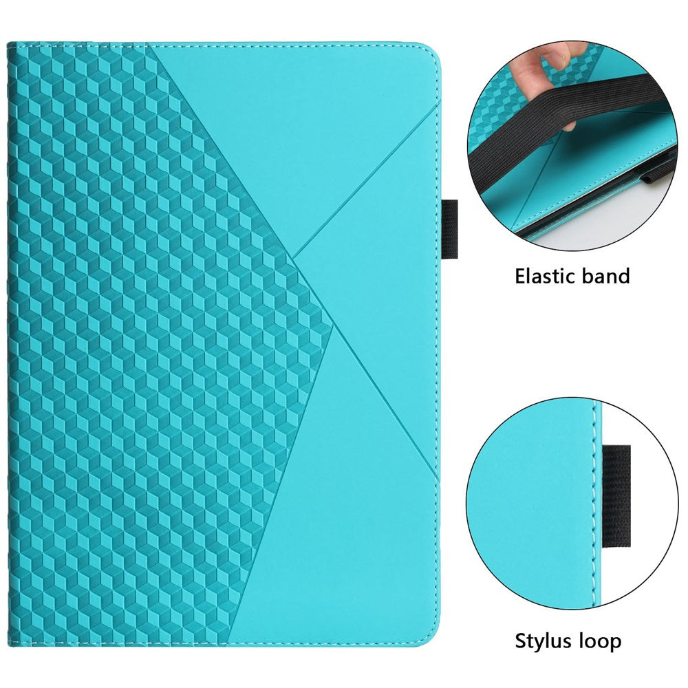 For Lenovo Legion Y700 Rhombus Imprinting Design Elastic Band Anti-scratch Leather Folding Stand Tablet Case with Card Slots - Lake Blue