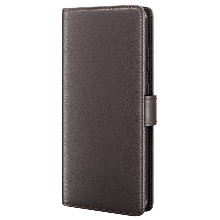 For Motorola Edge 30 Pro Phone Wallet Case Split Genuine Leather Stand Function Magnetic Flip Cover - Brown
