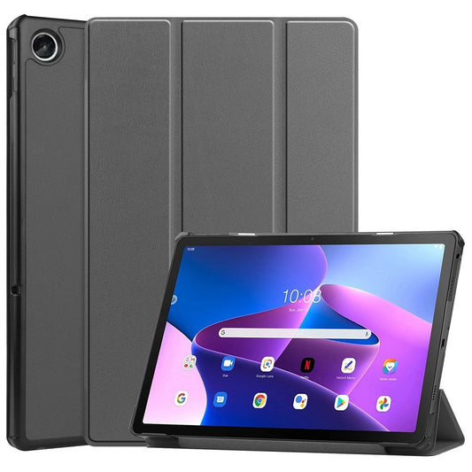 For Lenovo Tab M10 Plus (3rd Gen) PU Leather Trifold Stand Case Auto Sleep / Wake Tablet Full Protection Cover - Grey