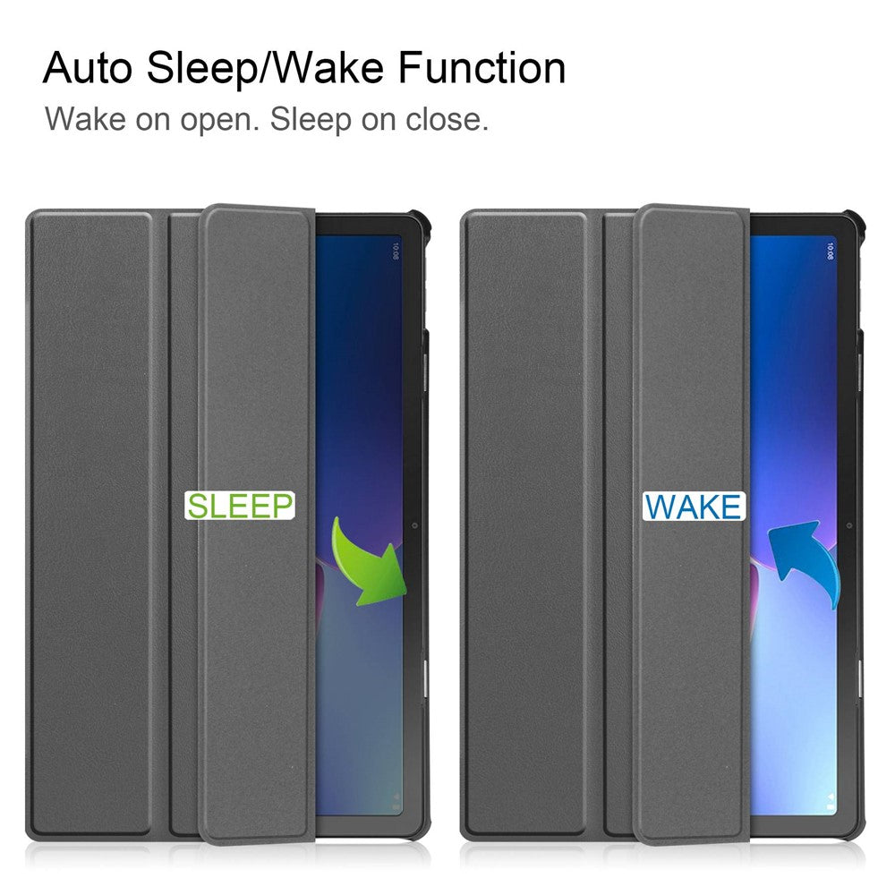 For Lenovo Tab M10 Plus (3rd Gen) PU Leather Trifold Stand Case Auto Sleep / Wake Tablet Full Protection Cover - Grey
