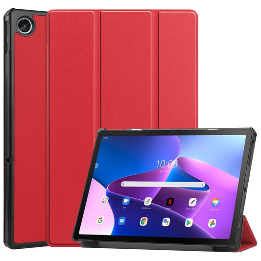 For Lenovo Tab M10 Plus (3rd Gen) PU Leather Trifold Stand Case Auto Sleep / Wake Tablet Full Protection Cover - Red