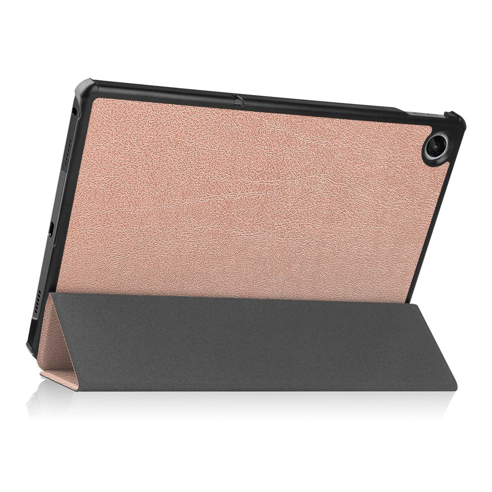 For Lenovo Tab M10 Plus (3rd Gen) PU Leather Trifold Stand Case Auto Sleep / Wake Tablet Full Protection Cover - Rose Gold
