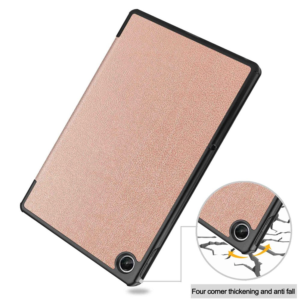 For Lenovo Tab M10 Plus (3rd Gen) PU Leather Trifold Stand Case Auto Sleep / Wake Tablet Full Protection Cover - Rose Gold