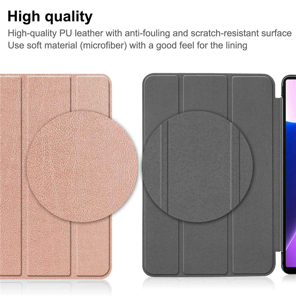 For Lenovo Tab M10 Plus (3rd Gen) PU Leather Trifold Stand Case Auto Sleep / Wake Tablet Full Protection Cover - Rose Gold