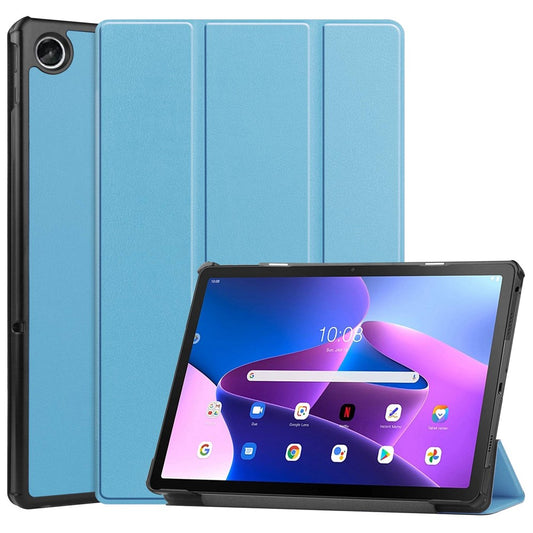For Lenovo Tab M10 Plus (3rd Gen) PU Leather Trifold Stand Case Auto Sleep / Wake Tablet Full Protection Cover - Sky Blue