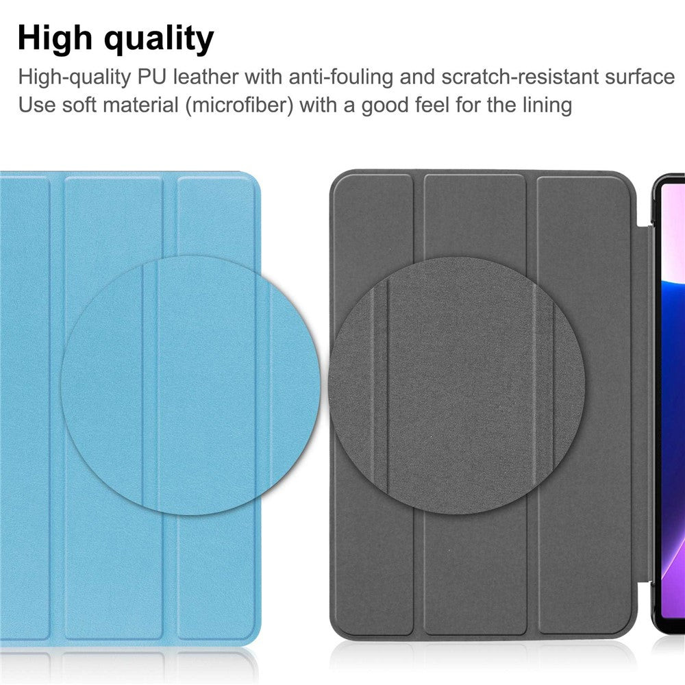For Lenovo Tab M10 Plus (3rd Gen) PU Leather Trifold Stand Case Auto Sleep / Wake Tablet Full Protection Cover - Sky Blue