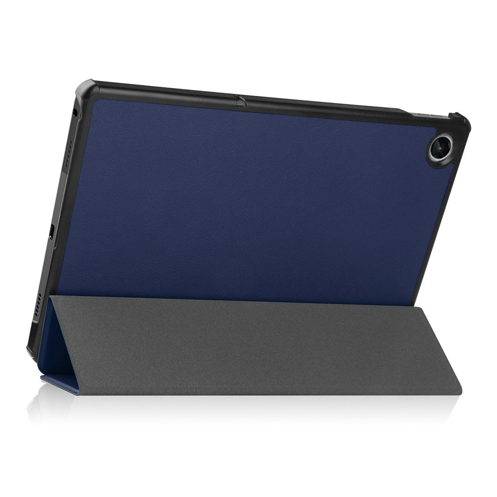 For Lenovo Tab M10 Plus (3rd Gen) PU Leather Trifold Stand Case Auto Sleep / Wake Tablet Full Protection Cover - Dark Blue