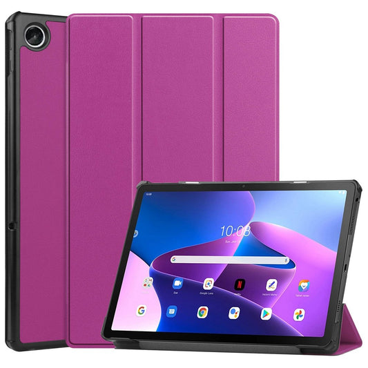 For Lenovo Tab M10 Plus (3rd Gen) PU Leather Trifold Stand Case Auto Sleep / Wake Tablet Full Protection Cover - Purple