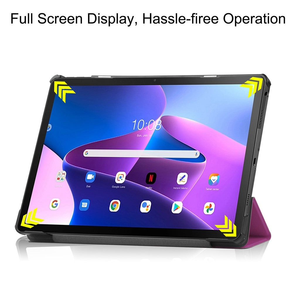 For Lenovo Tab M10 Plus (3rd Gen) PU Leather Trifold Stand Case Auto Sleep / Wake Tablet Full Protection Cover - Purple