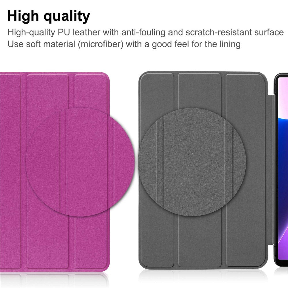 For Lenovo Tab M10 Plus (3rd Gen) PU Leather Trifold Stand Case Auto Sleep / Wake Tablet Full Protection Cover - Purple