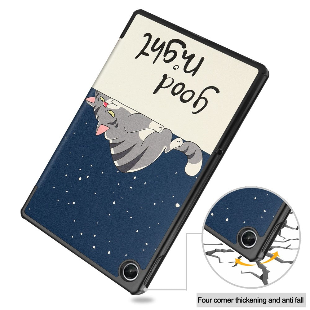 For Lenovo Tab M10 Plus (3rd Gen) Pattern Printing Tri-Fold Stand PU Leather Tablet Case with Auto Sleep / Wake - Cat