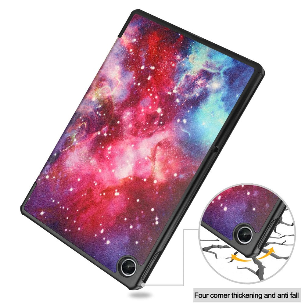For Lenovo Tab M10 Plus (3rd Gen) Pattern Printing Tri-Fold Stand PU Leather Tablet Case with Auto Sleep / Wake - Nebula
