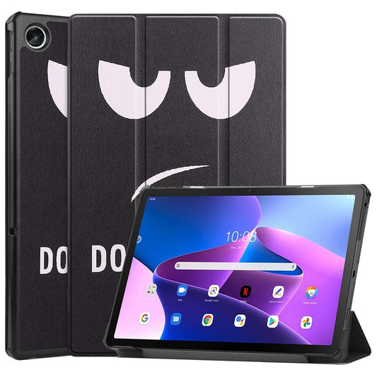 For Lenovo Tab M10 Plus (3rd Gen) Pattern Printing Tri-Fold Stand PU Leather Tablet Case with Auto Sleep / Wake - Don't Touch Me