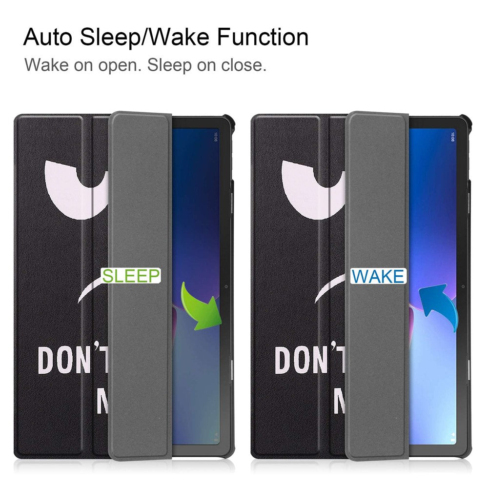For Lenovo Tab M10 Plus (3rd Gen) Pattern Printing Tri-Fold Stand PU Leather Tablet Case with Auto Sleep / Wake - Don't Touch Me
