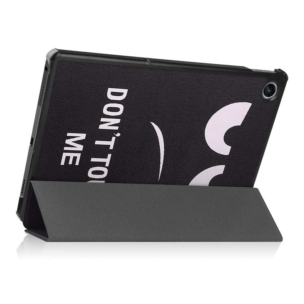 For Lenovo Tab M10 Plus (3rd Gen) Pattern Printing Tri-Fold Stand PU Leather Tablet Case with Auto Sleep / Wake - Don't Touch Me