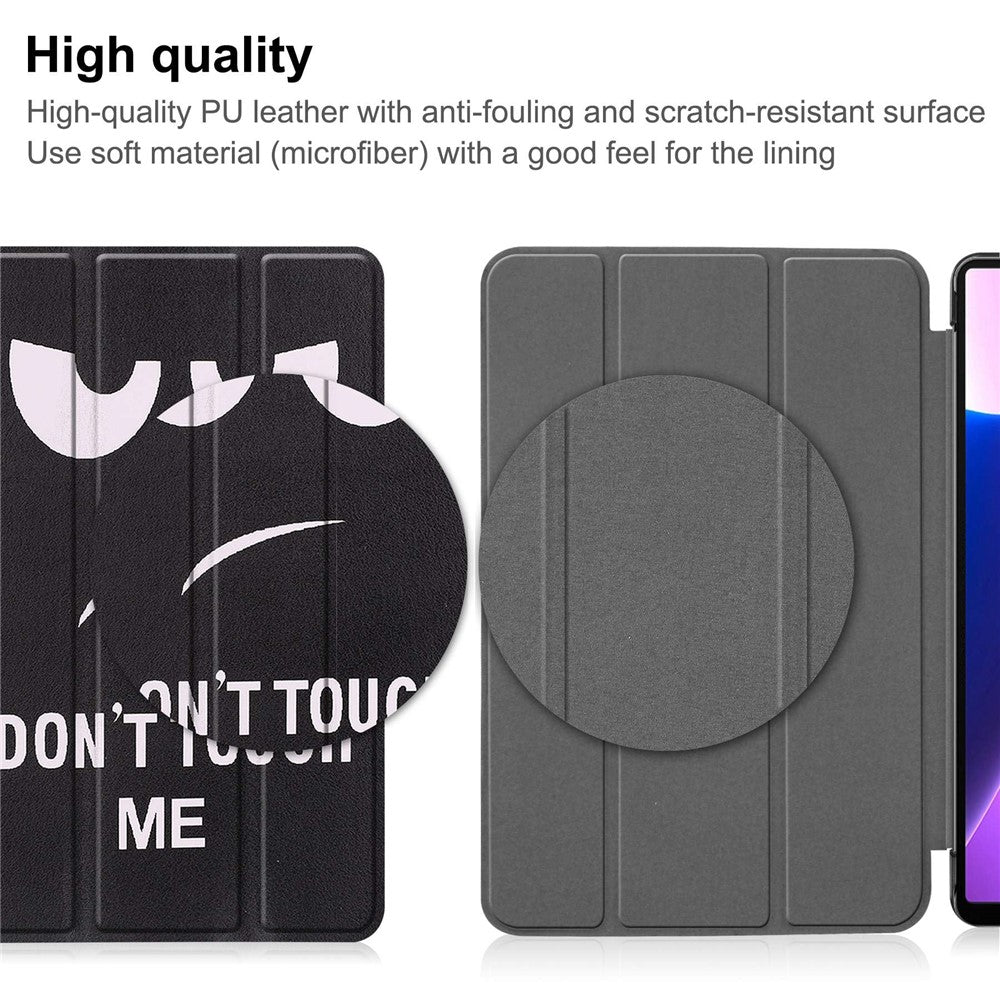For Lenovo Tab M10 Plus (3rd Gen) Pattern Printing Tri-Fold Stand PU Leather Tablet Case with Auto Sleep / Wake - Don't Touch Me