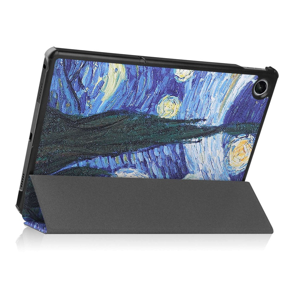For Lenovo Tab M10 Plus (3rd Gen) Pattern Printing Tri-Fold Stand PU Leather Tablet Case with Auto Sleep / Wake - Starry Night