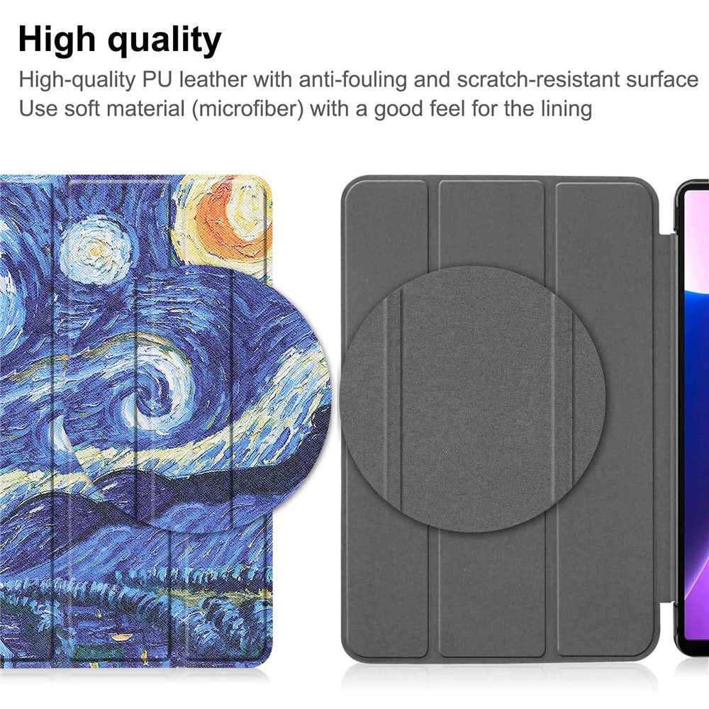 For Lenovo Tab M10 Plus (3rd Gen) Pattern Printing Tri-Fold Stand PU Leather Tablet Case with Auto Sleep / Wake - Starry Night