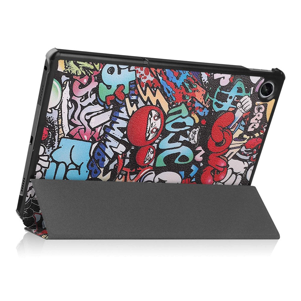 For Lenovo Tab M10 Plus (3rd Gen) Pattern Printing Tri-Fold Stand PU Leather Tablet Case with Auto Sleep / Wake - Graffiti