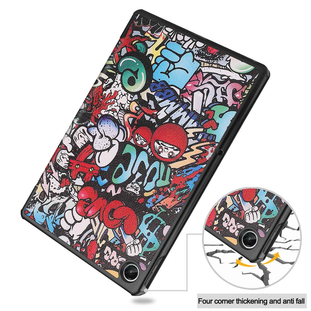 For Lenovo Tab M10 Plus (3rd Gen) Pattern Printing Tri-Fold Stand PU Leather Tablet Case with Auto Sleep / Wake - Graffiti