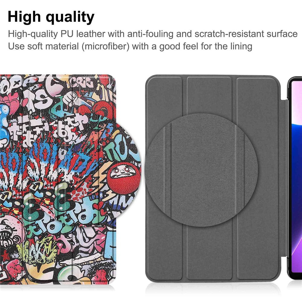 For Lenovo Tab M10 Plus (3rd Gen) Pattern Printing Tri-Fold Stand PU Leather Tablet Case with Auto Sleep / Wake - Graffiti