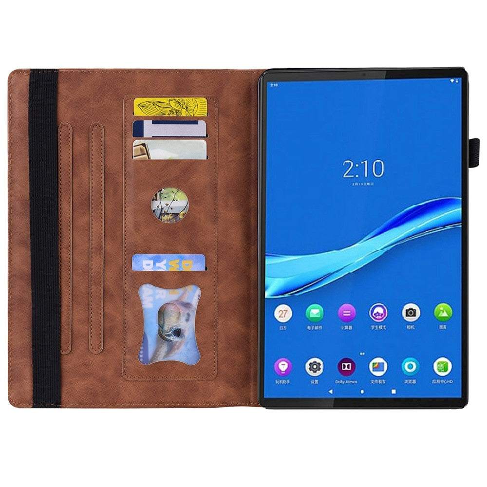 For Lenovo Tab M10 Plus (3rd Gen) 10.6 inch Tablet Case PU Leather Stand Wallet Elastic Drop-Proof Shell with Pencil Holder - Brown
