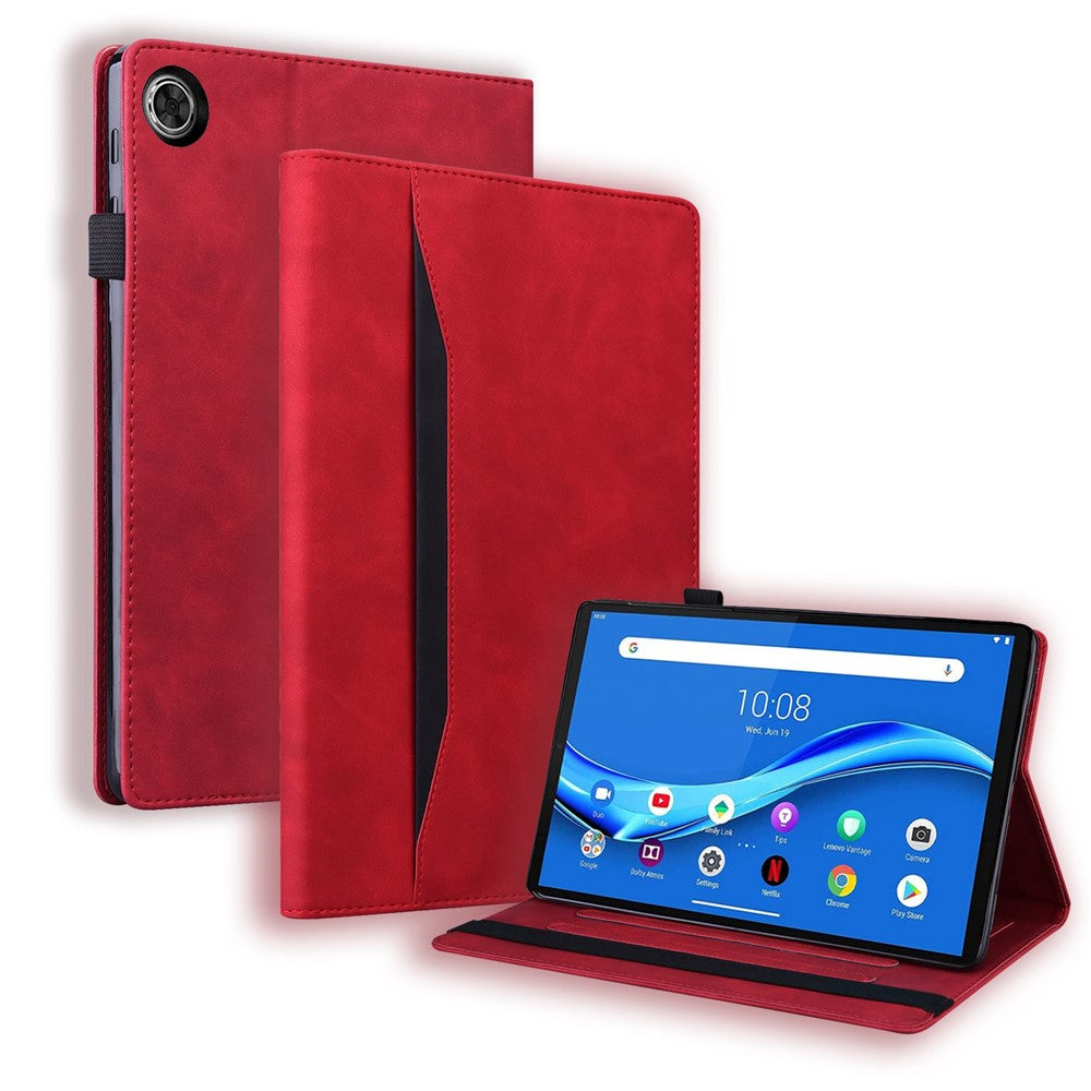 For Lenovo Tab M10 Plus (3rd Gen) 10.6 inch Tablet Case PU Leather Stand Wallet Elastic Drop-Proof Shell with Pencil Holder - Red
